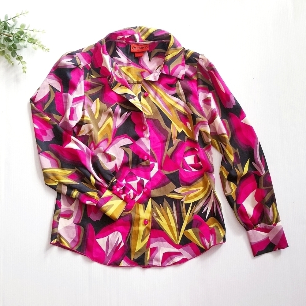 MISSONI for Target Abstract Floral Button Down Blouse Top XS